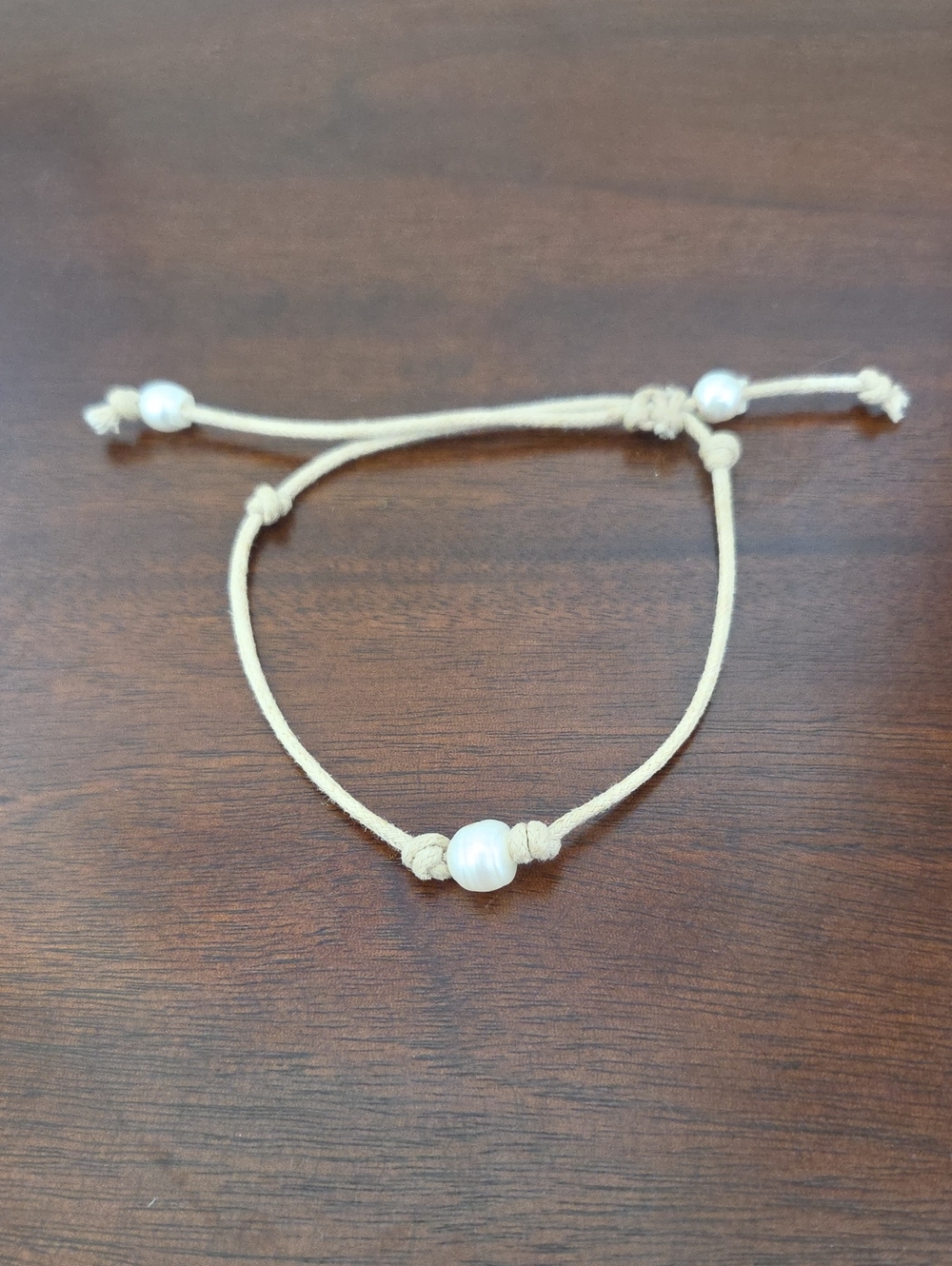 Cream Cord Bracelet with Freshwater Pearl Accent - Minimal Women's Jewelry